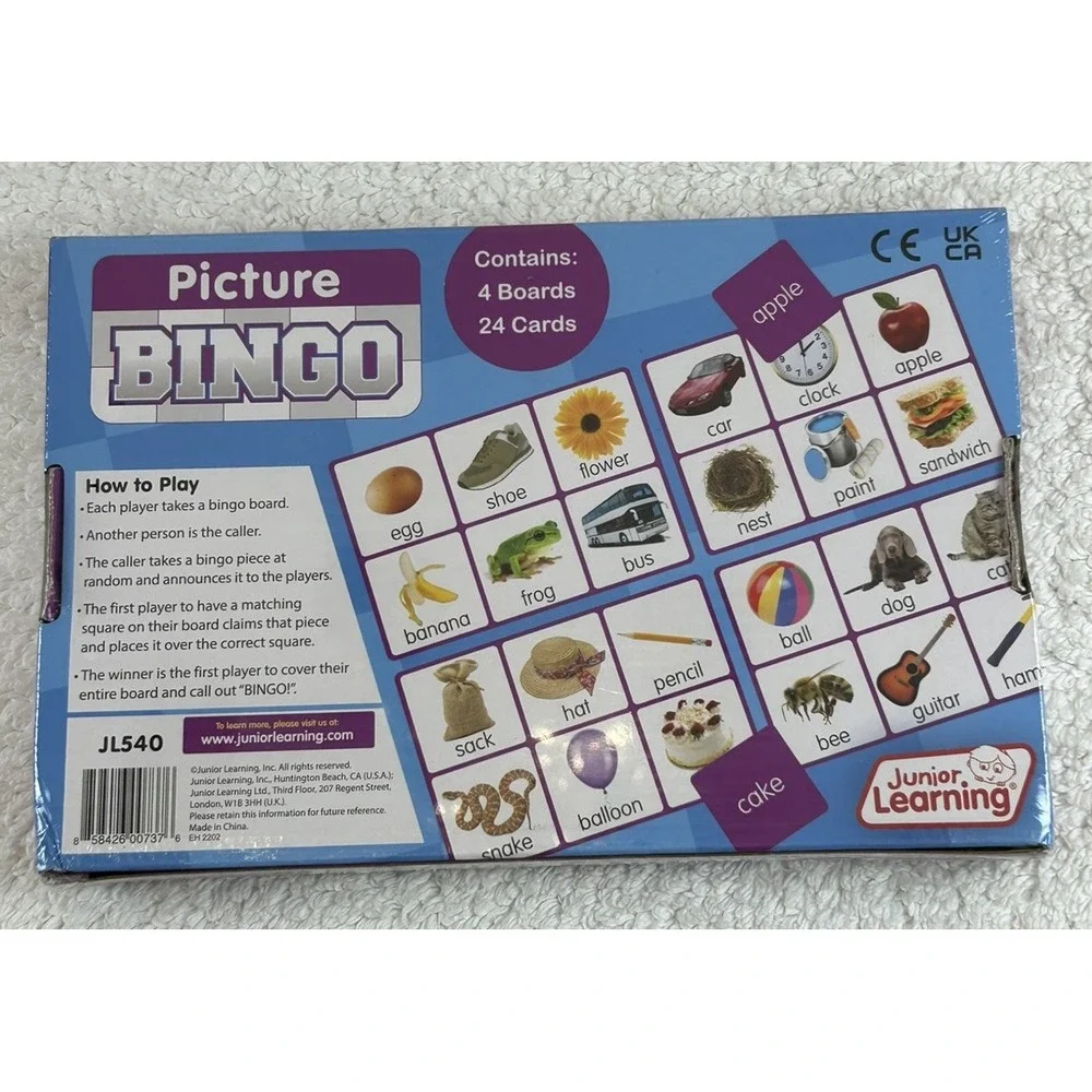 NEW Junior Learning Picture Bingo Educational Action Games Ages 3 & Up Sealed